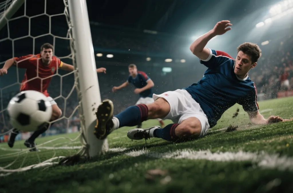 激烈的足球比赛防守与抢断瞬间